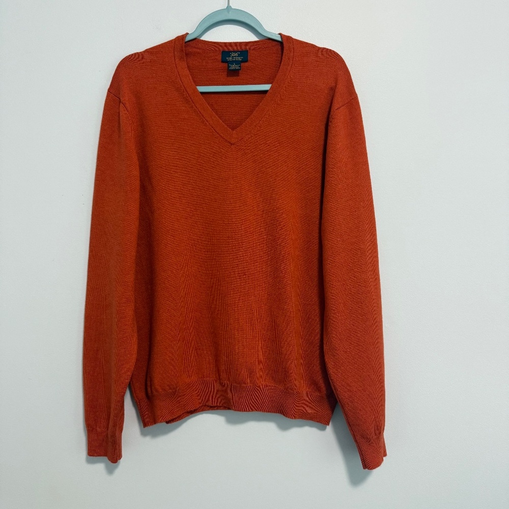 BROOKS BROTHERS Men’s Merino Wool Long Sleeve Pullover Sweater  Brick Red Size L
